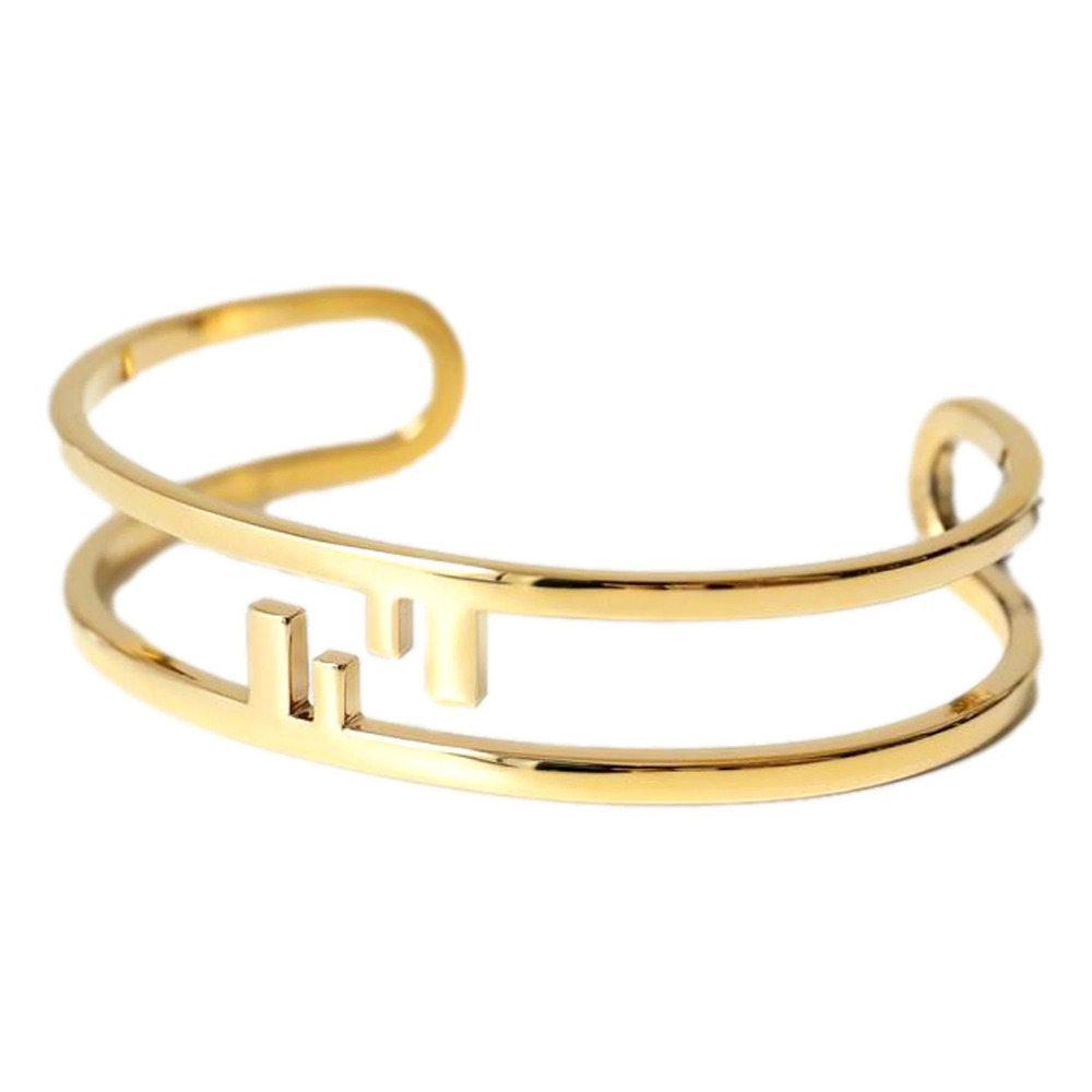 Fendi FF O Lock Gold Tone Metal Cuff